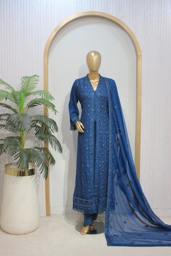 Chiffon long Gown 3pc stitched - Image 2