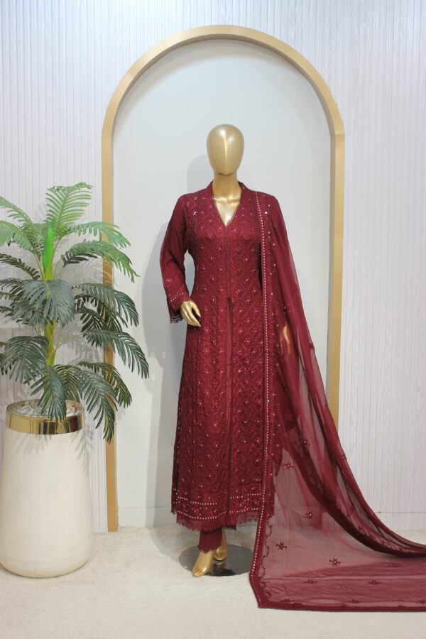 Chiffon long Gown 3pc stitched - Image 3